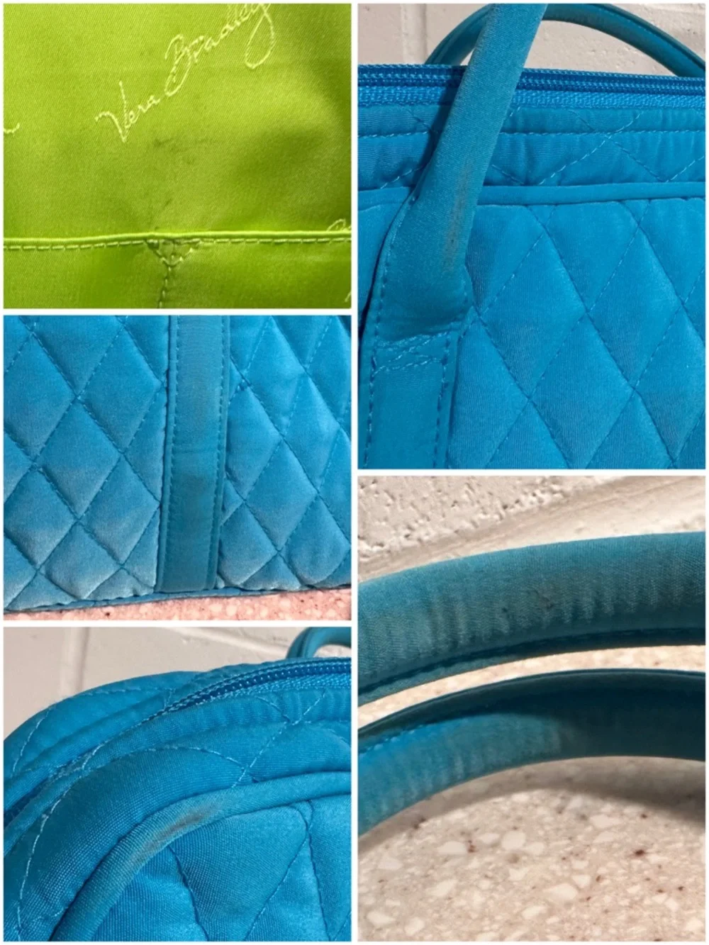 Vera Bradley Large Laptop Bag Microfiber Quilted Blue Travel Tote Aqua Turquoise